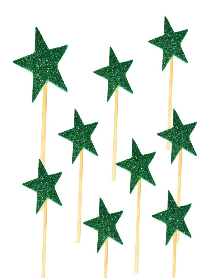 GLOBEADO Glitter Star Cake Toppers, 20 Pieces, Stars with Wooden Sticks, Party Decoration (GREEN) - Image 1